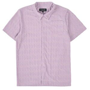 Diamond Plate Towel Color Blocked Short Sleeve Button Down Shirt - Mauve